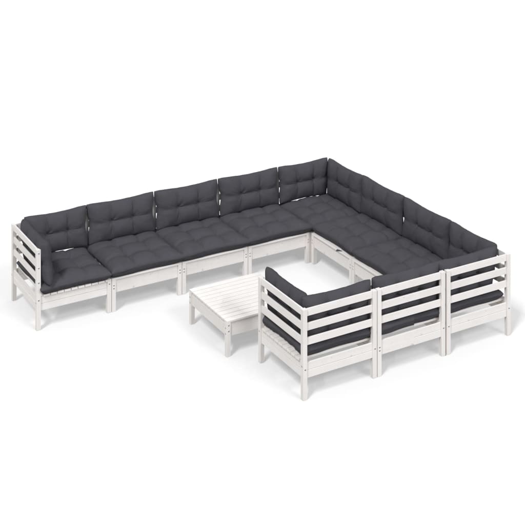 Hagesofagruppe med puter 11 deler hvit heltre furu