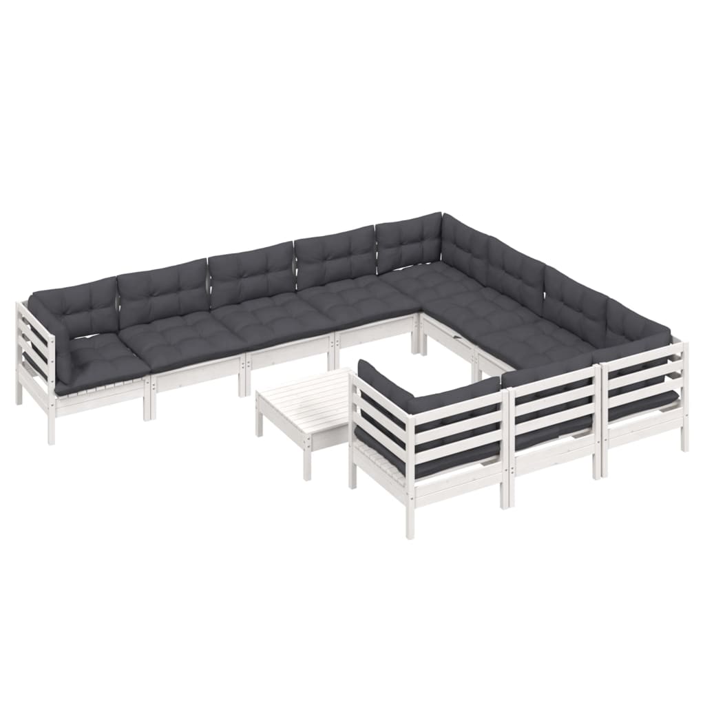Hagesofagruppe med puter 11 deler hvit heltre furu