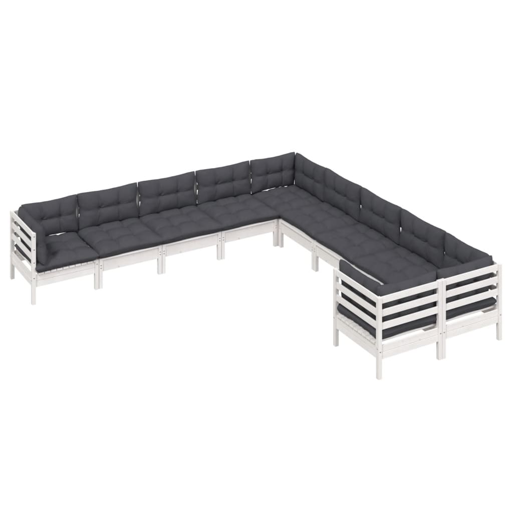 Hagesofagruppe med puter 10 deler hvit heltre furu
