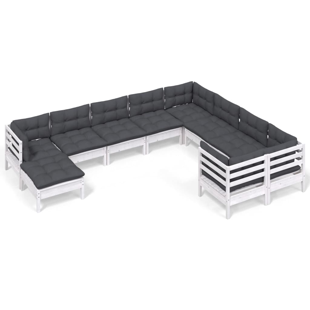 Hagesofagruppe med puter 10 deler hvit heltre furu