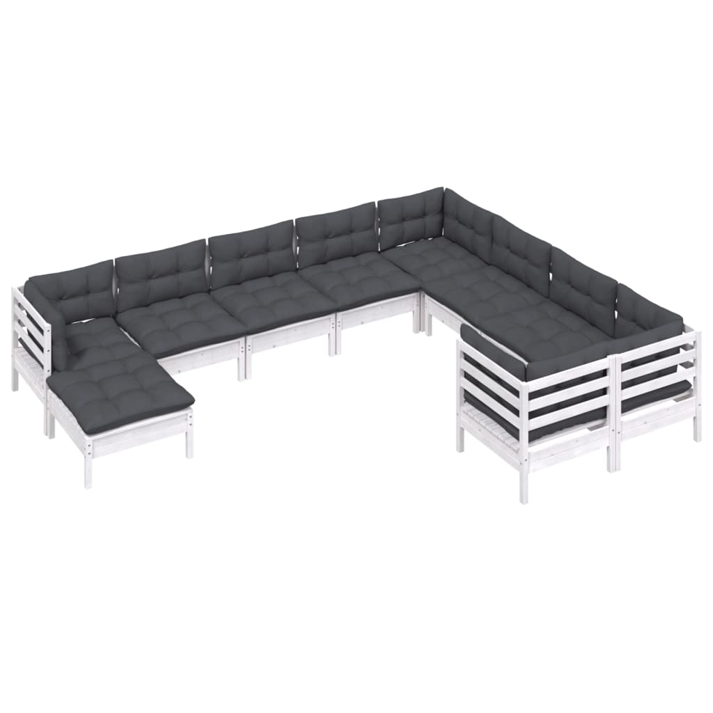 Hagesofagruppe med puter 10 deler hvit heltre furu