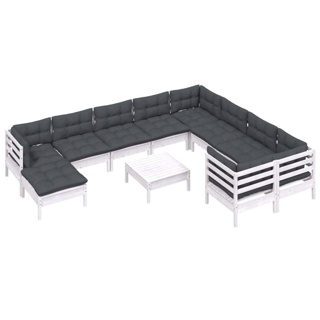 Hagesofagruppe med puter 11 deler hvit heltre furu