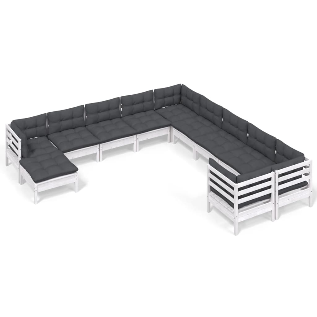 Hagesofagruppe med puter 11 deler hvit heltre furu