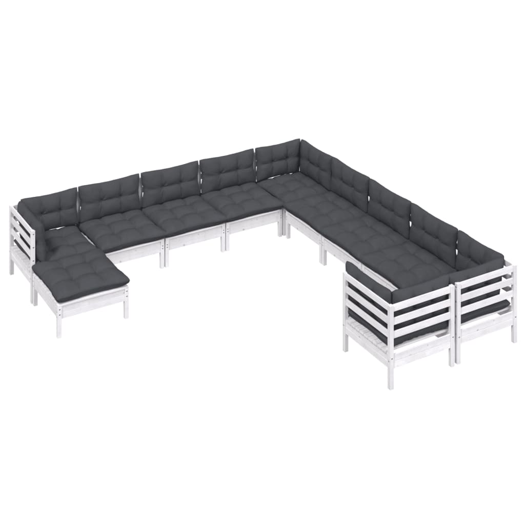 Hagesofagruppe med puter 11 deler hvit heltre furu