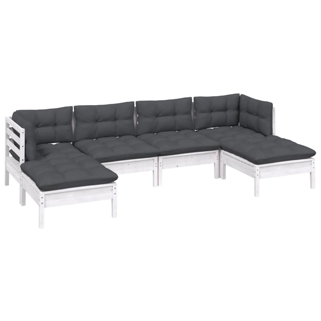 Hagesofagruppe med puter 6 deler furu hvit