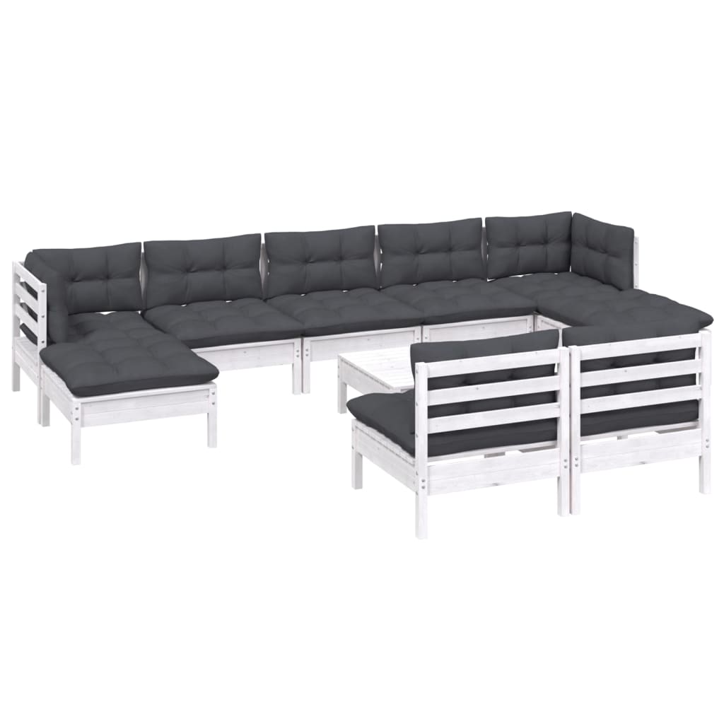 Hagesofagruppe med puter 10 deler hvit heltre furu
