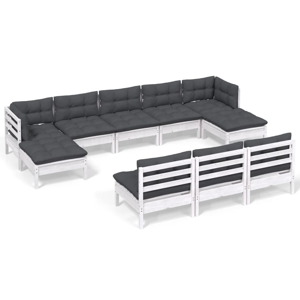 Hagesofagruppe med puter 10 deler hvit heltre furu
