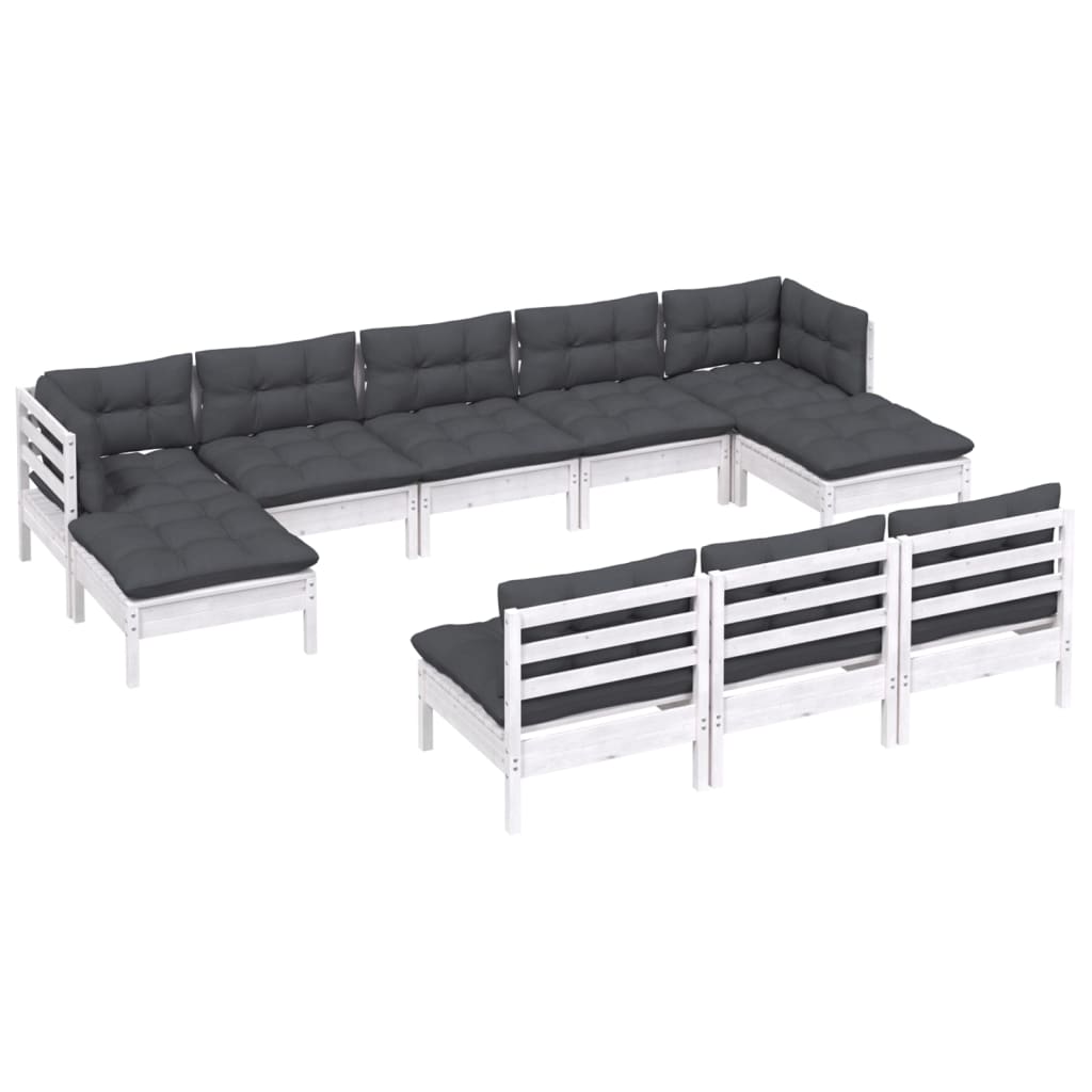 Hagesofagruppe med puter 10 deler hvit heltre furu