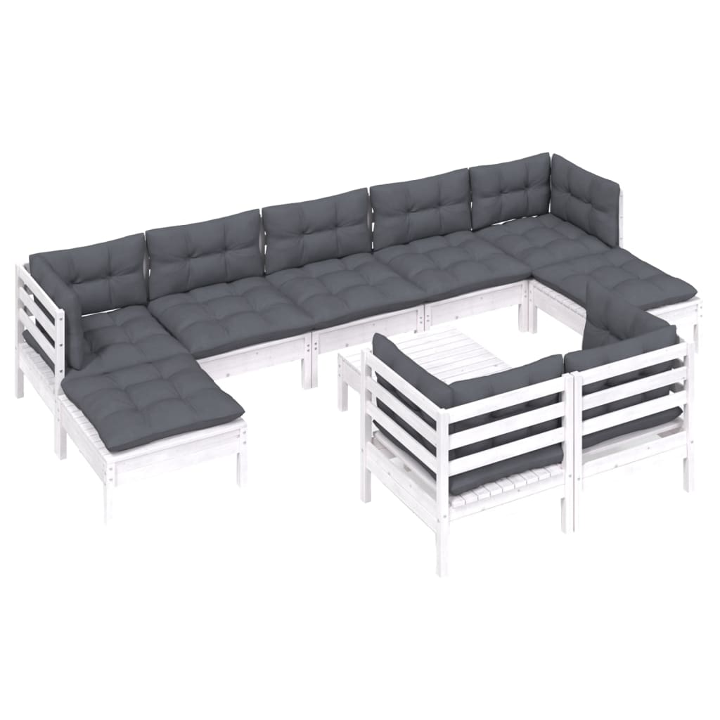 Hagesofagruppe med puter 10 deler hvit heltre furu