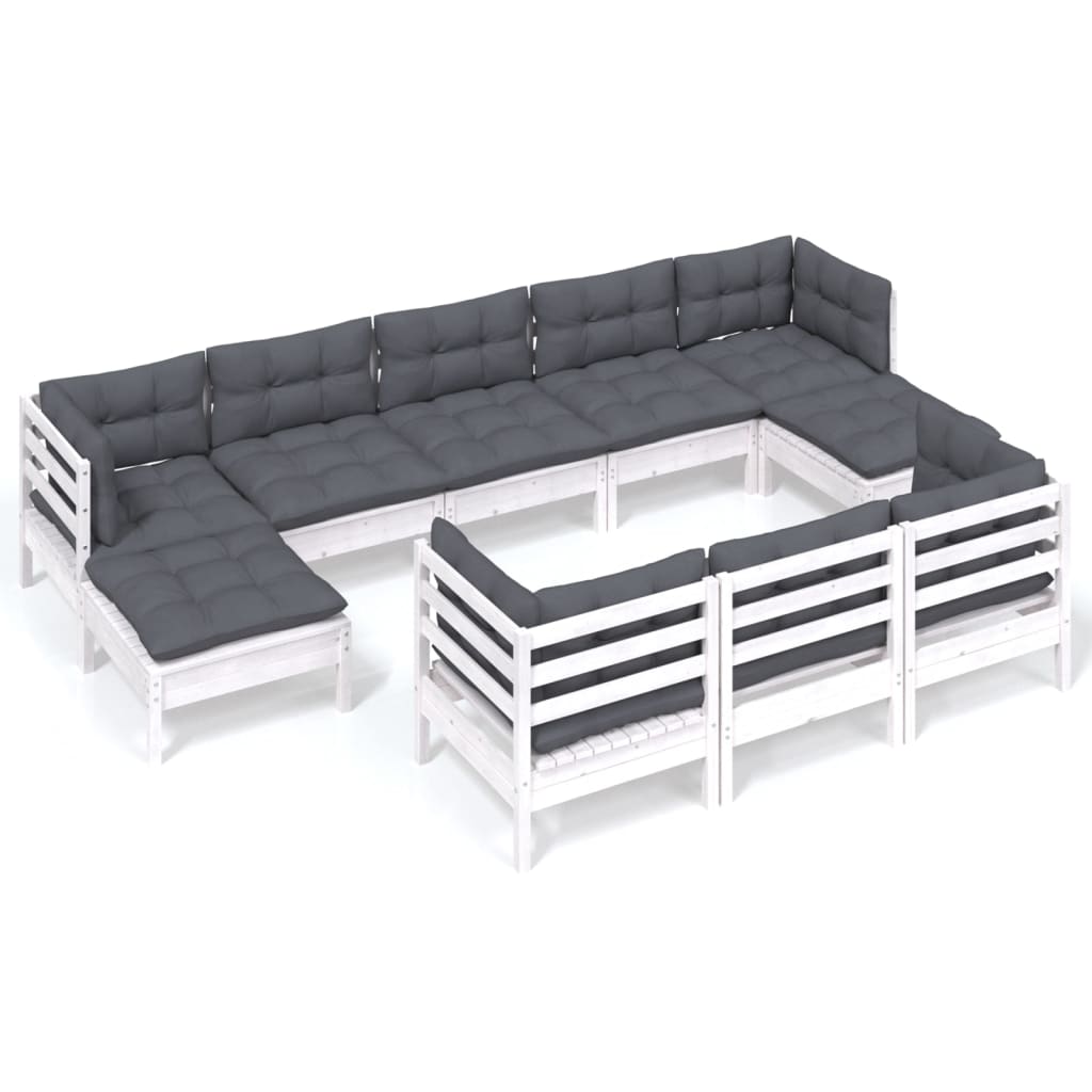 Hagesofagruppe med puter 10 deler hvit heltre furu