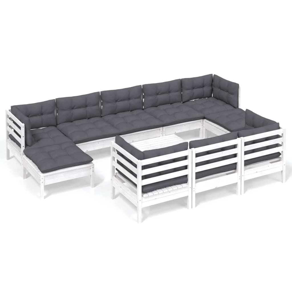 Hagesofagruppe med puter 11 deler hvit heltre furu