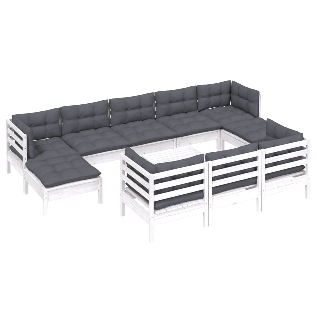 Hagesofagruppe med puter 11 deler hvit heltre furu