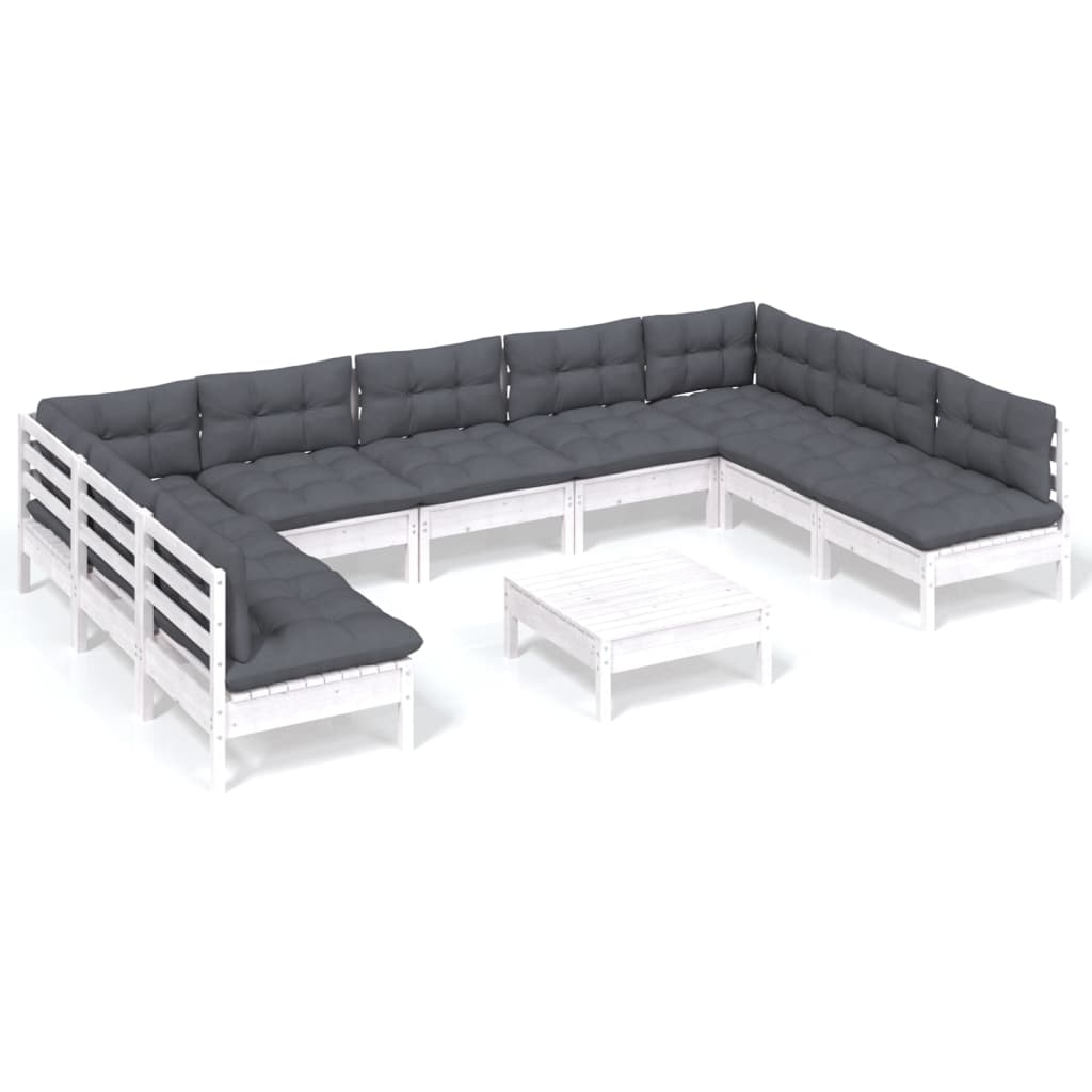 Hagesofagruppe med puter 10 deler hvit heltre furu