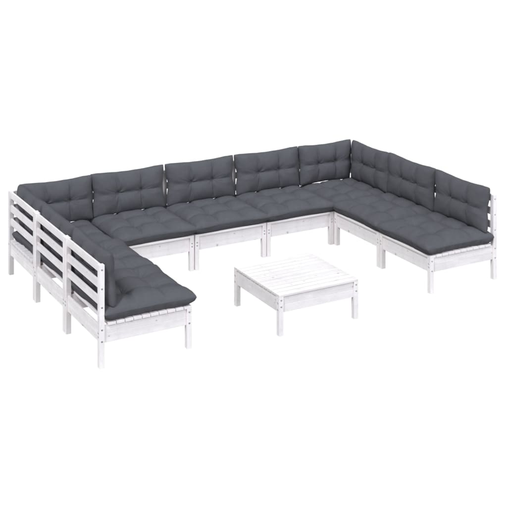 Hagesofagruppe med puter 10 deler hvit heltre furu