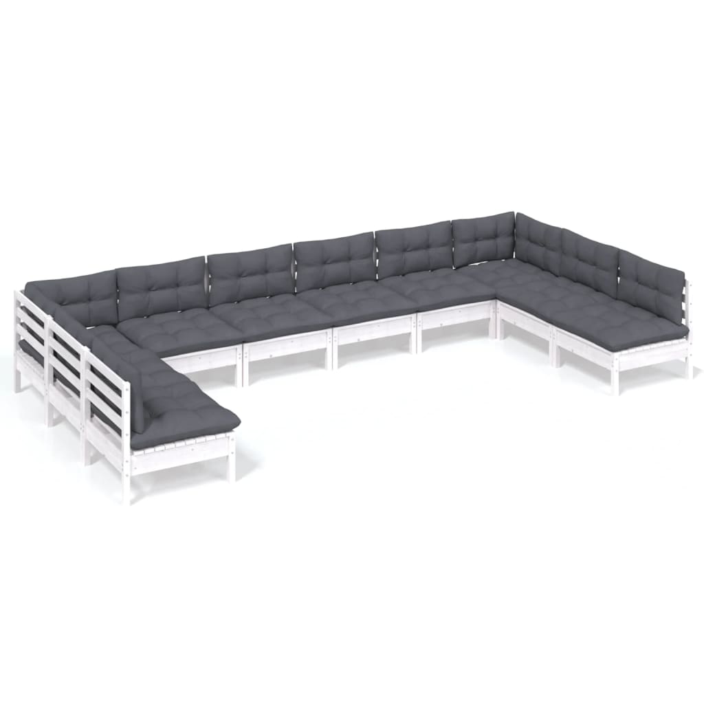 Hagesofagruppe med puter 10 deler hvit heltre furu