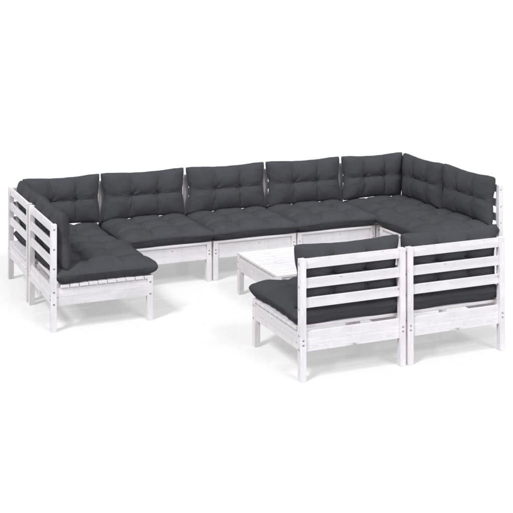 Hagesofagruppe med puter 10 deler hvit heltre furu