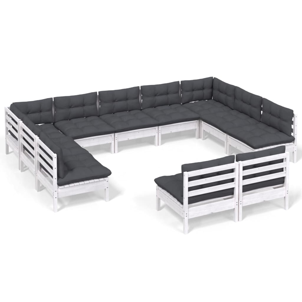 Hagesofagruppe med puter 11 deler hvit heltre furu