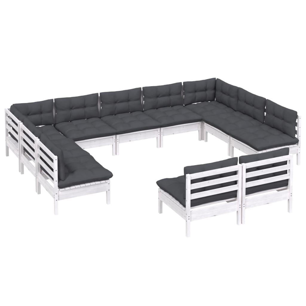 Hagesofagruppe med puter 11 deler hvit heltre furu