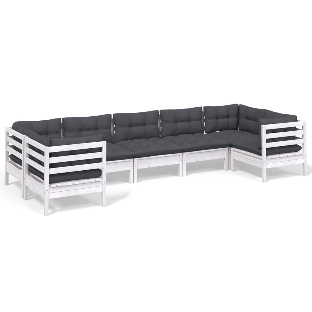 Hagesofagruppe med puter 7 deler furu hvit