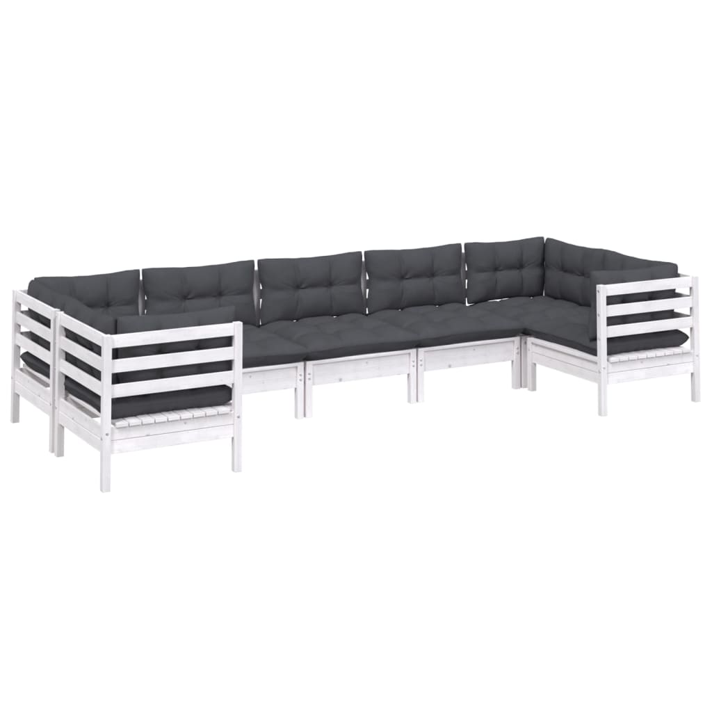 Hagesofagruppe med puter 7 deler furu hvit