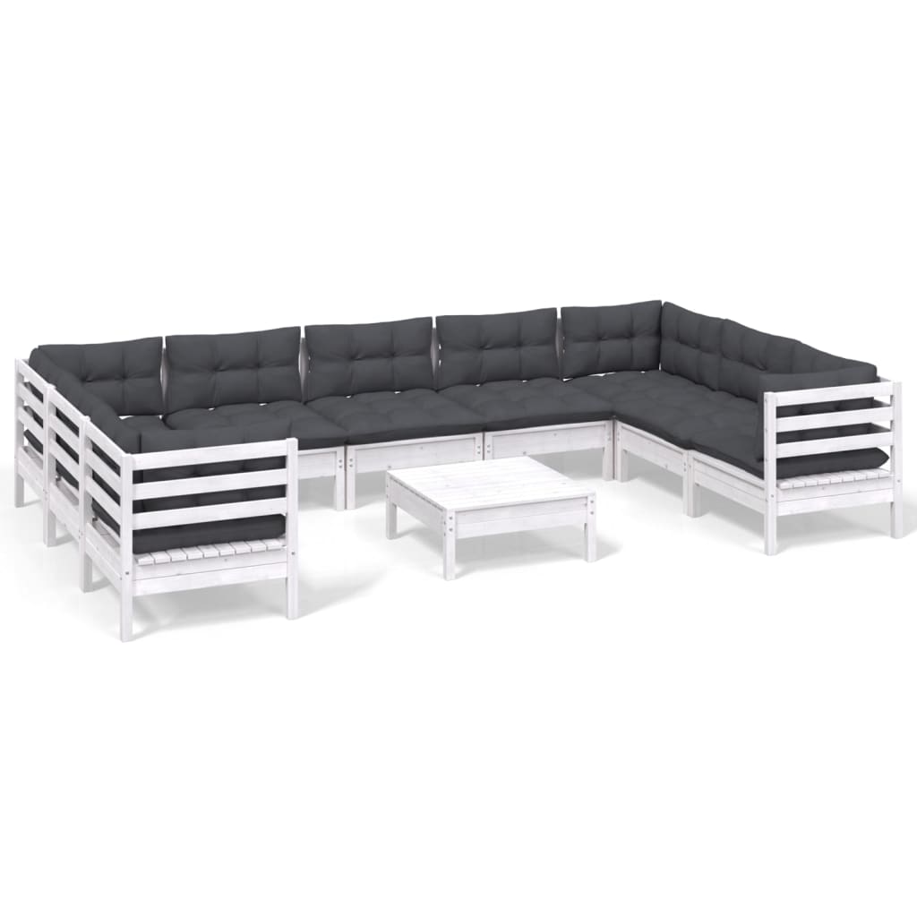 Hagesofagruppe med puter 10 deler hvit heltre furu