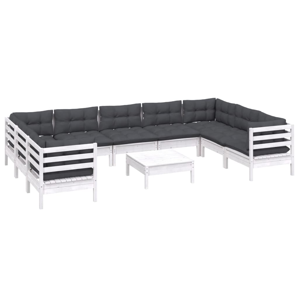 Hagesofagruppe med puter 10 deler hvit heltre furu