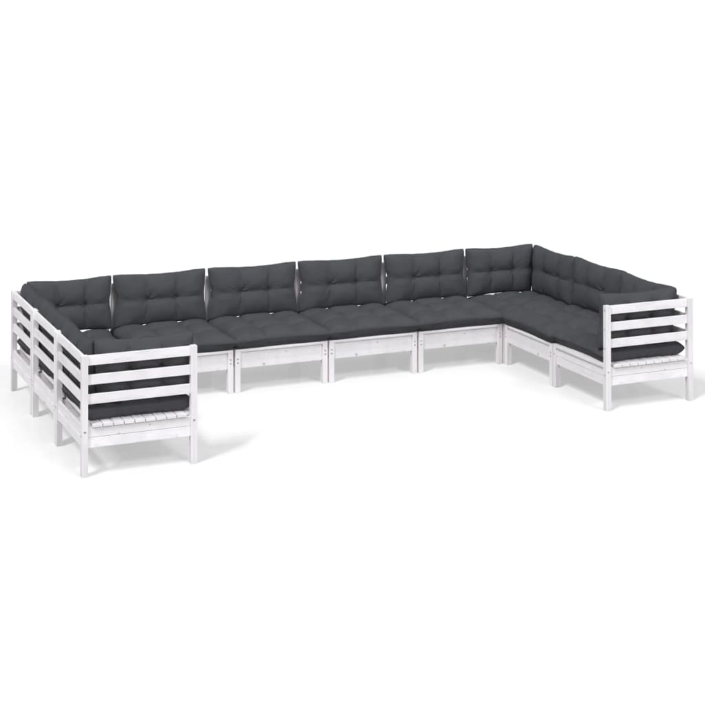 Hagesofagruppe med puter 10 deler hvit heltre furu