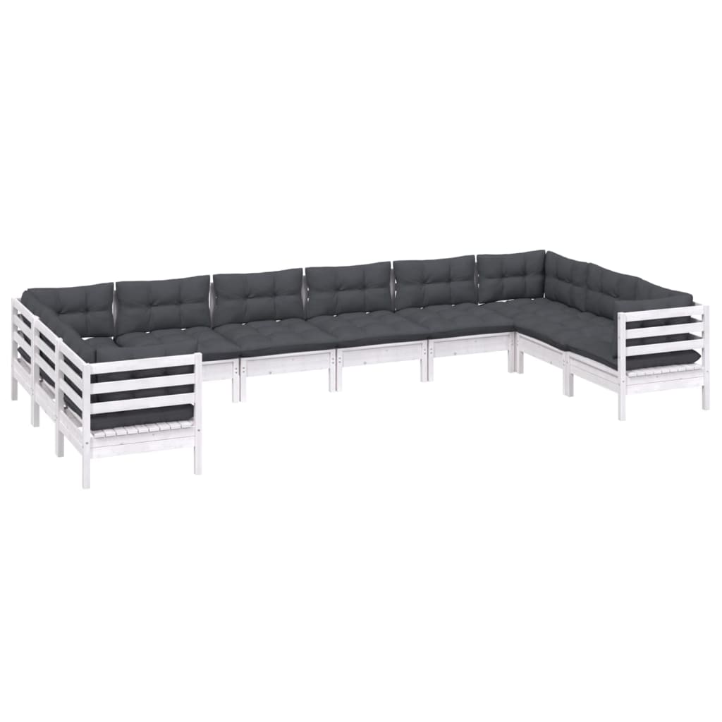 Hagesofagruppe med puter 10 deler hvit heltre furu