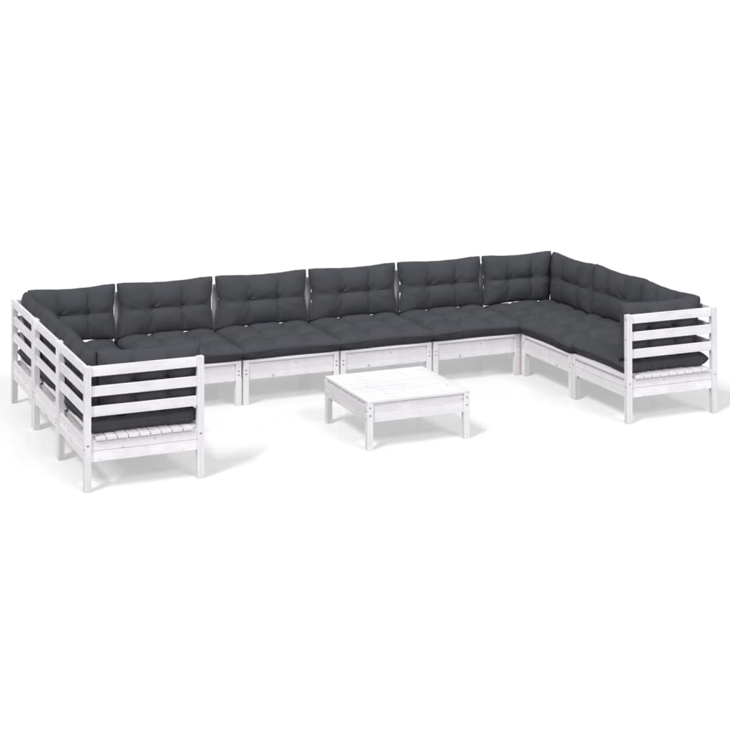 Hagesofagruppe med puter 11 deler hvit heltre furu