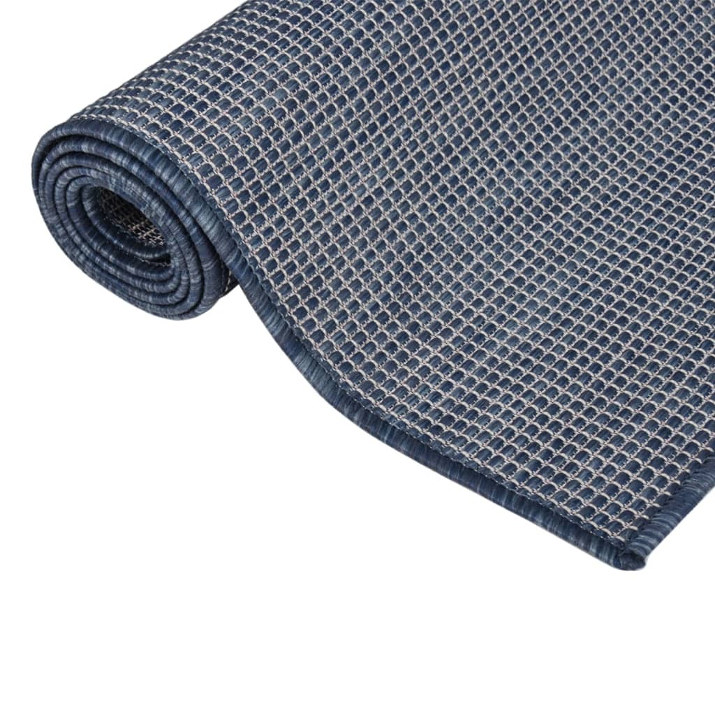 Utendørs flatvevd teppe 100x200 cm blå