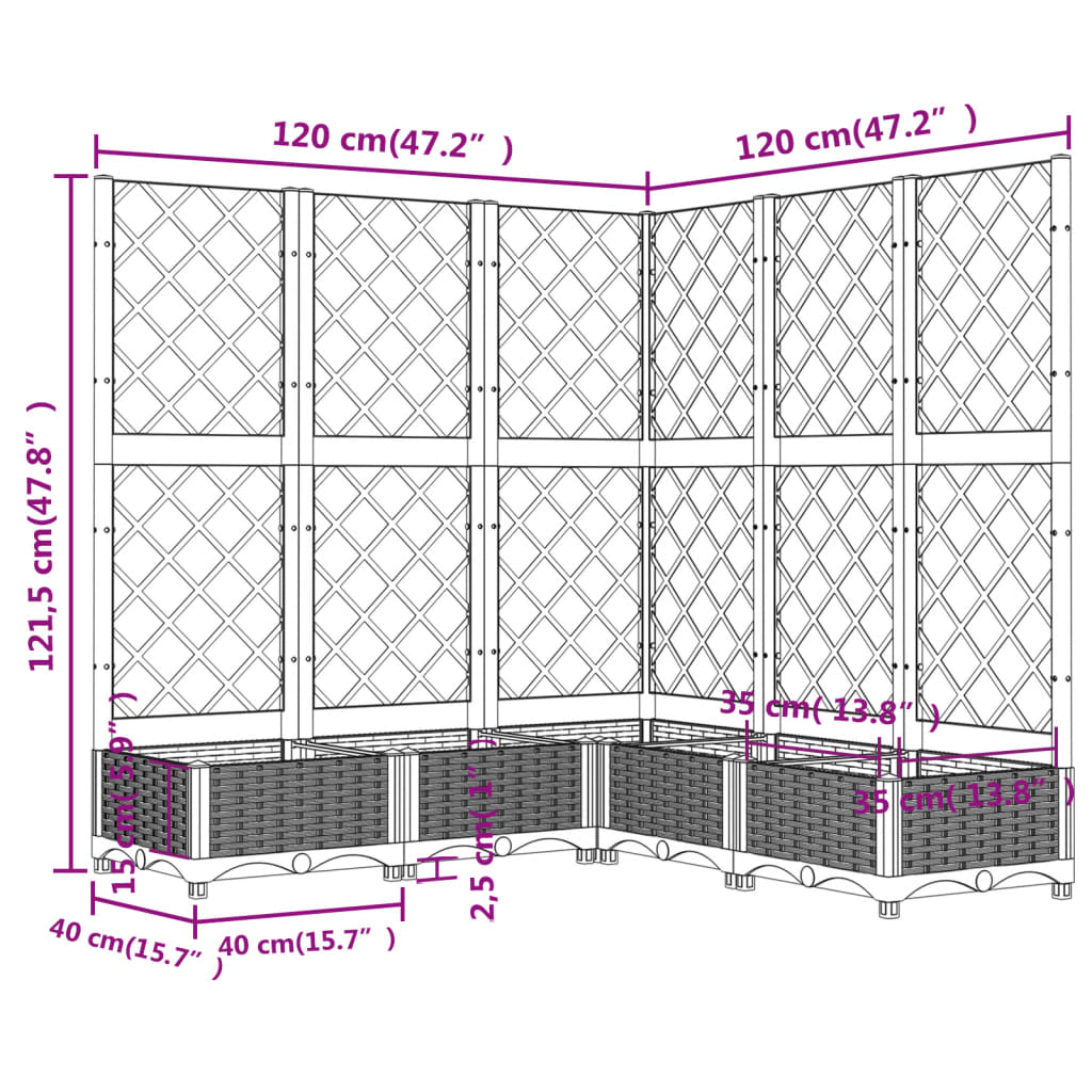 Plantekasse med espalier mørkegrå 120x120x121,5 cm PP