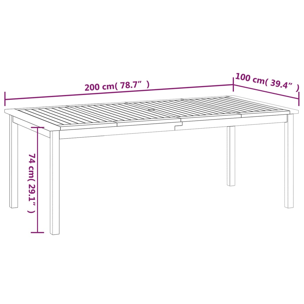 Hagebord 200x100x74 cm heltre akasie