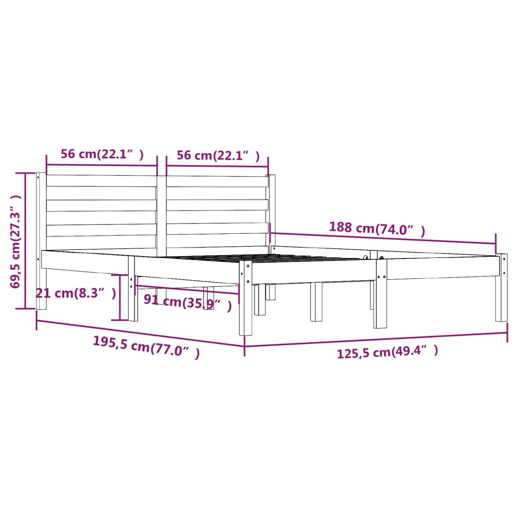 Sengeramme heltre furu 120x190 cm hvit Small Double