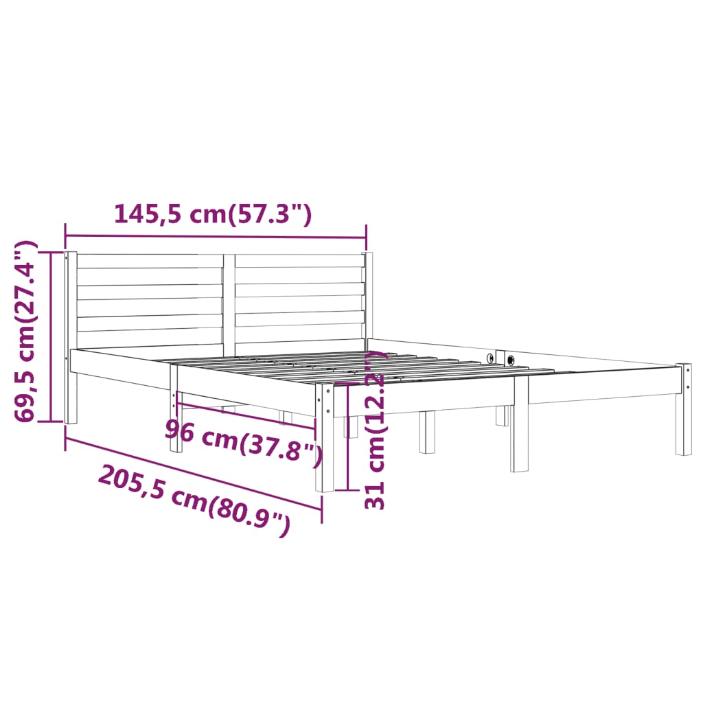 Sengeramme heltre furu 140x200 cm hvit