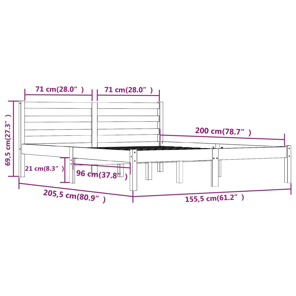 Sengeramme heltre furu 150x200 cm hvit 5FT King Size