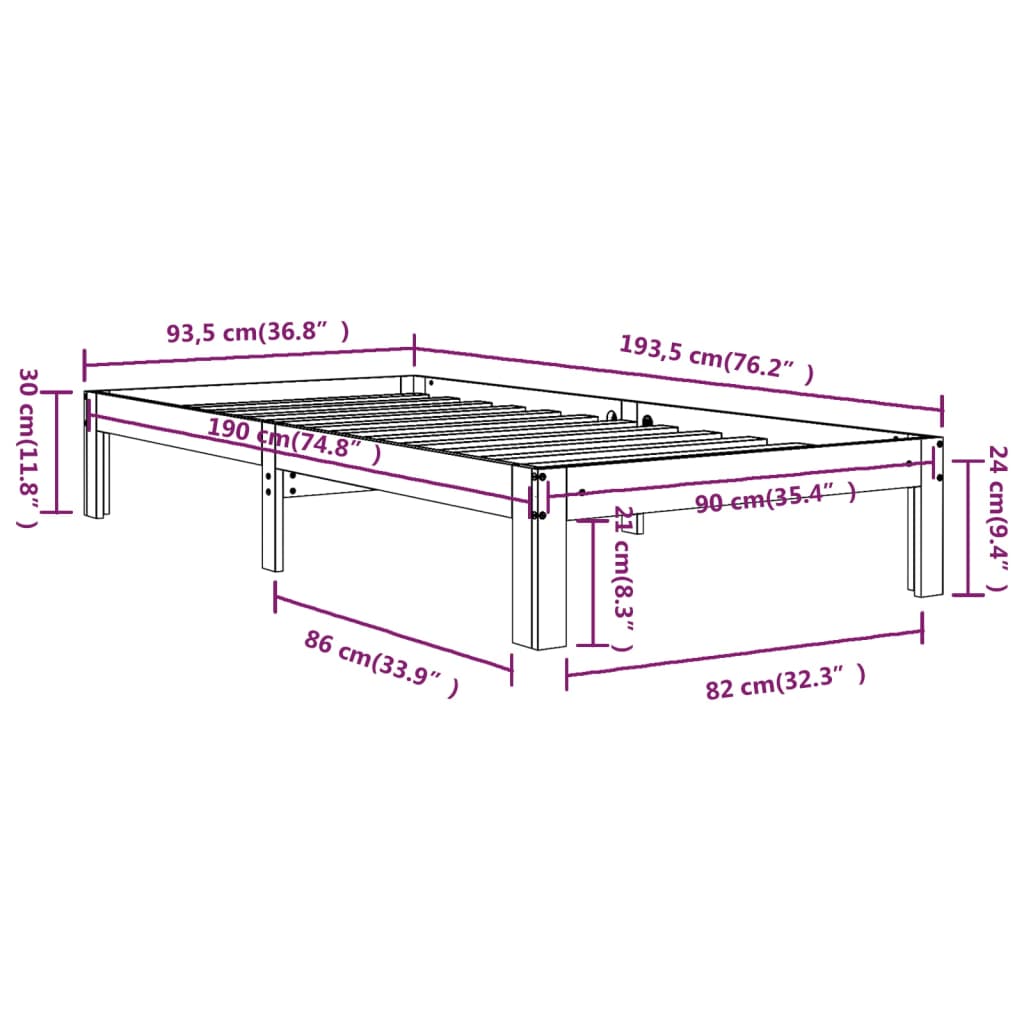 Sengeramme heltre 90x190 cm 3FT Single