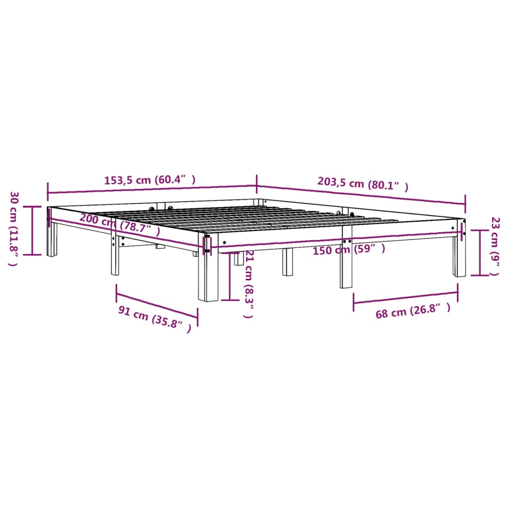 Sengeramme hvit heltre 150x200 cm 5FT King Size