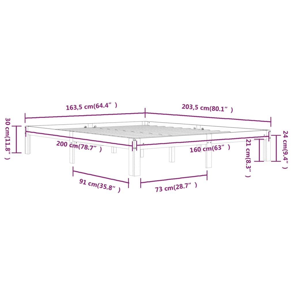 Sengeramme hvit heltre furu 160x200 cm