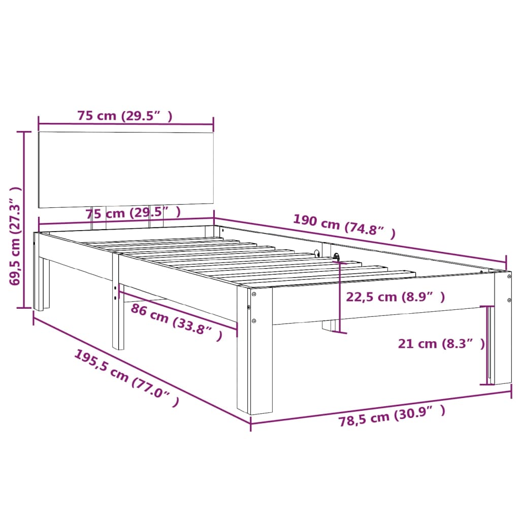 Sengeramme heltre 75x190 cm