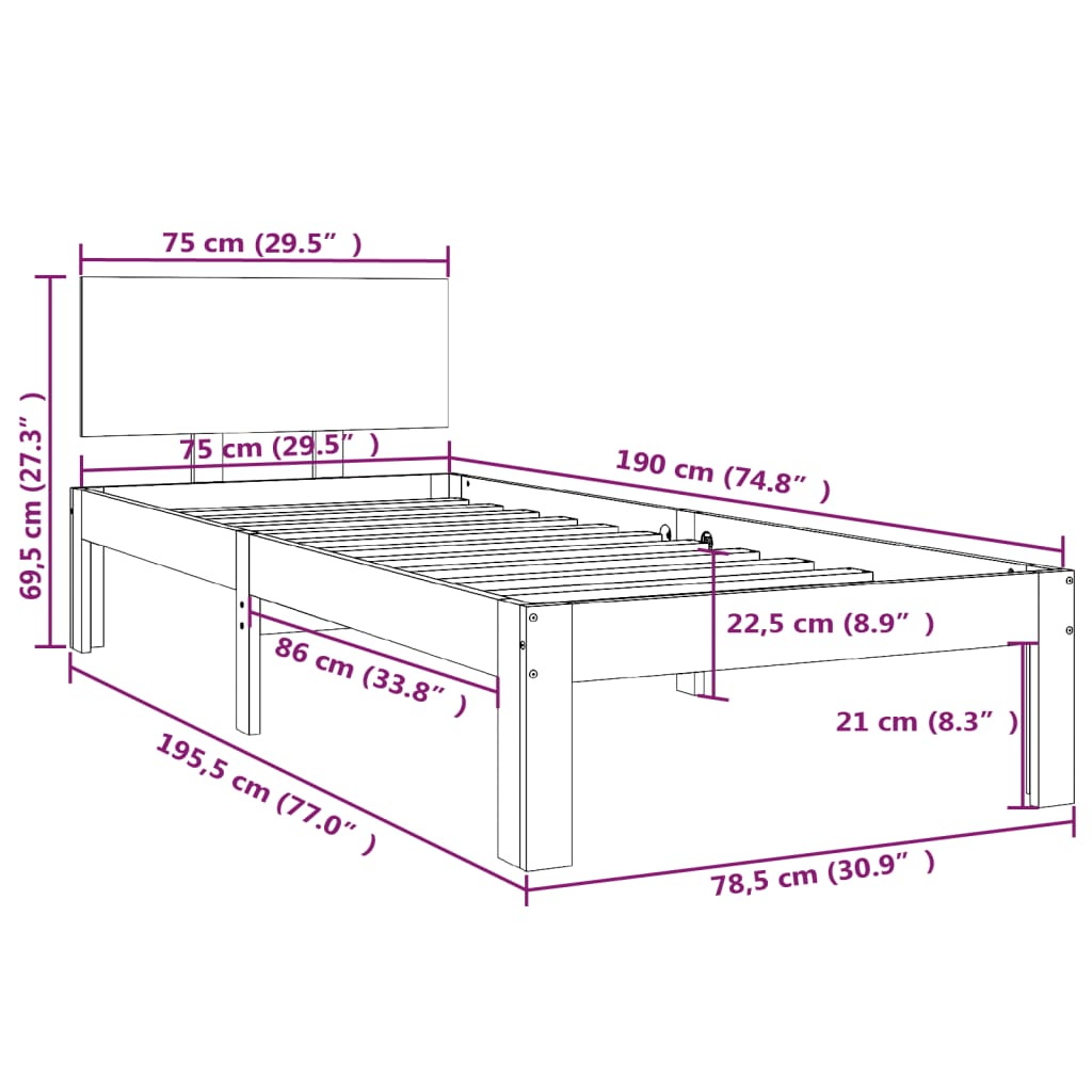Sengeramme hvit heltre 75x190 cm 2FT6 Small Single