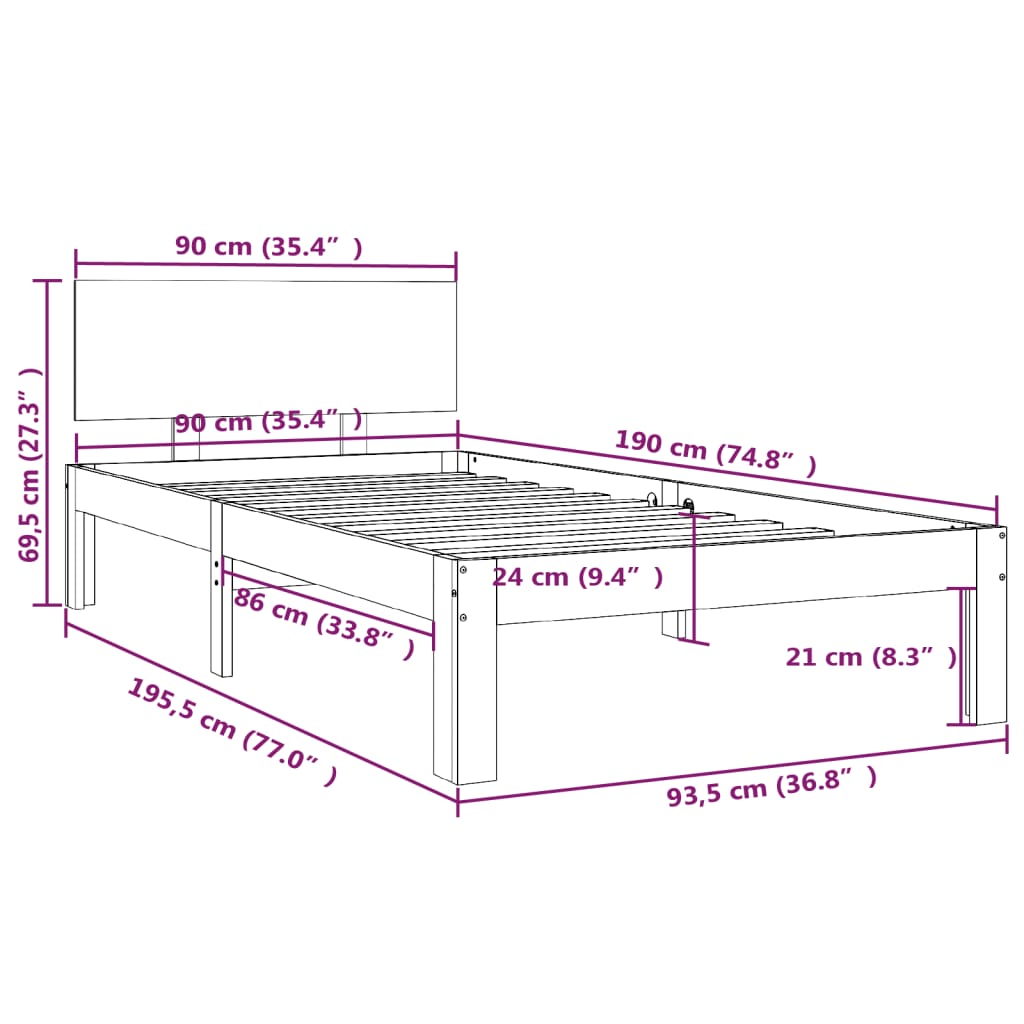 Sengeramme heltre 90x190 cm 3FT Single