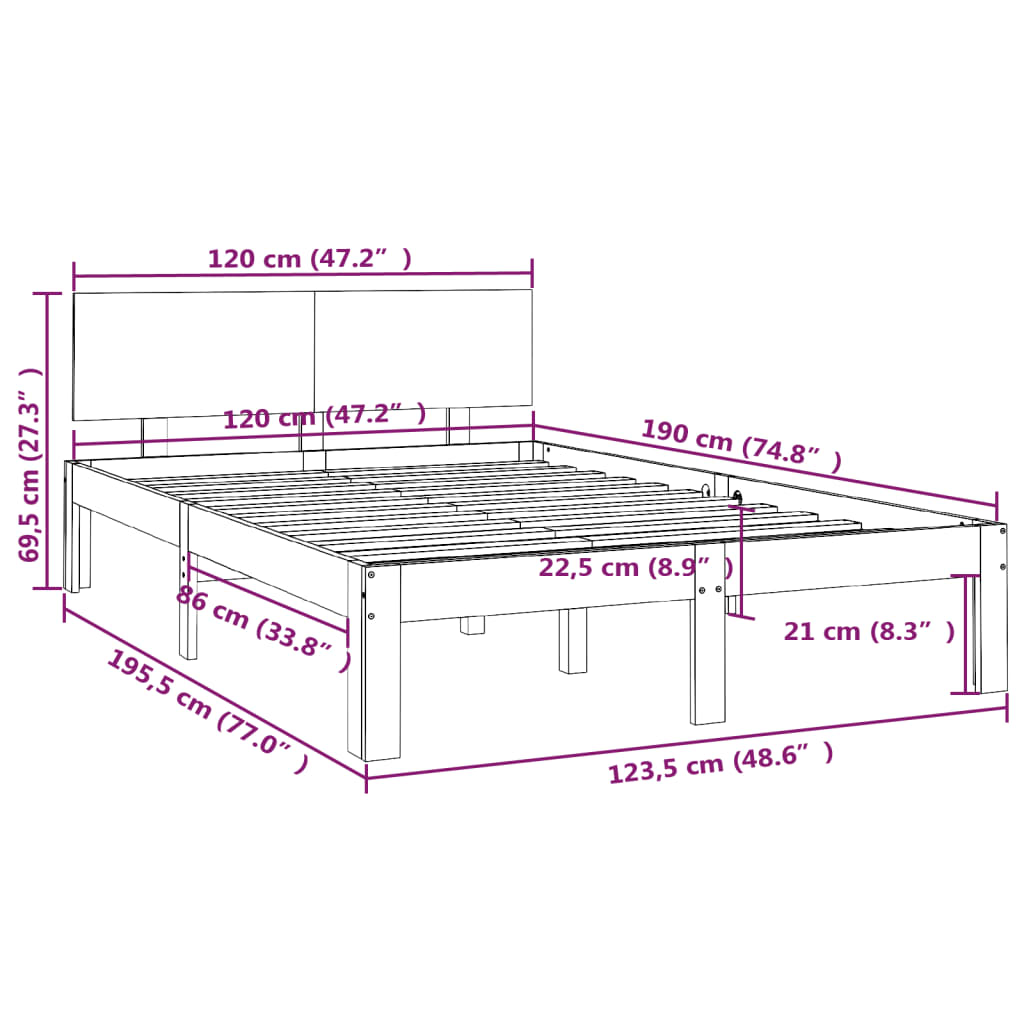 Sengeramme honningbrun heltre 120x190 cm Small Double