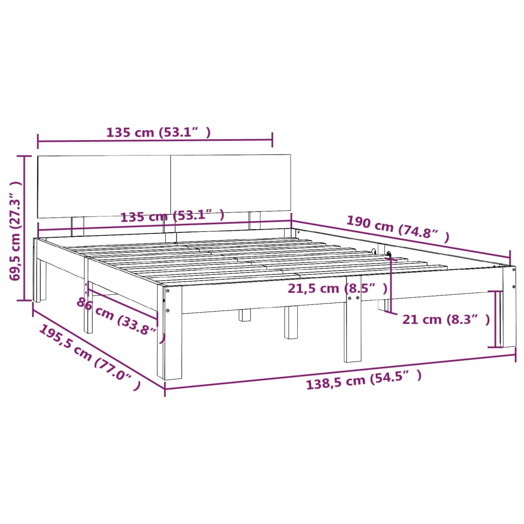 Sengeramme hvit heltre 135x190 cm 4FT6 Double