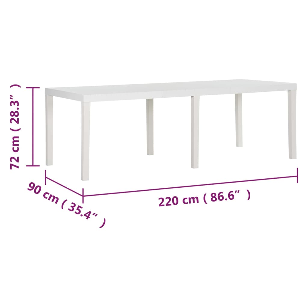 Hagebord 220x90x72 cm PP hvit