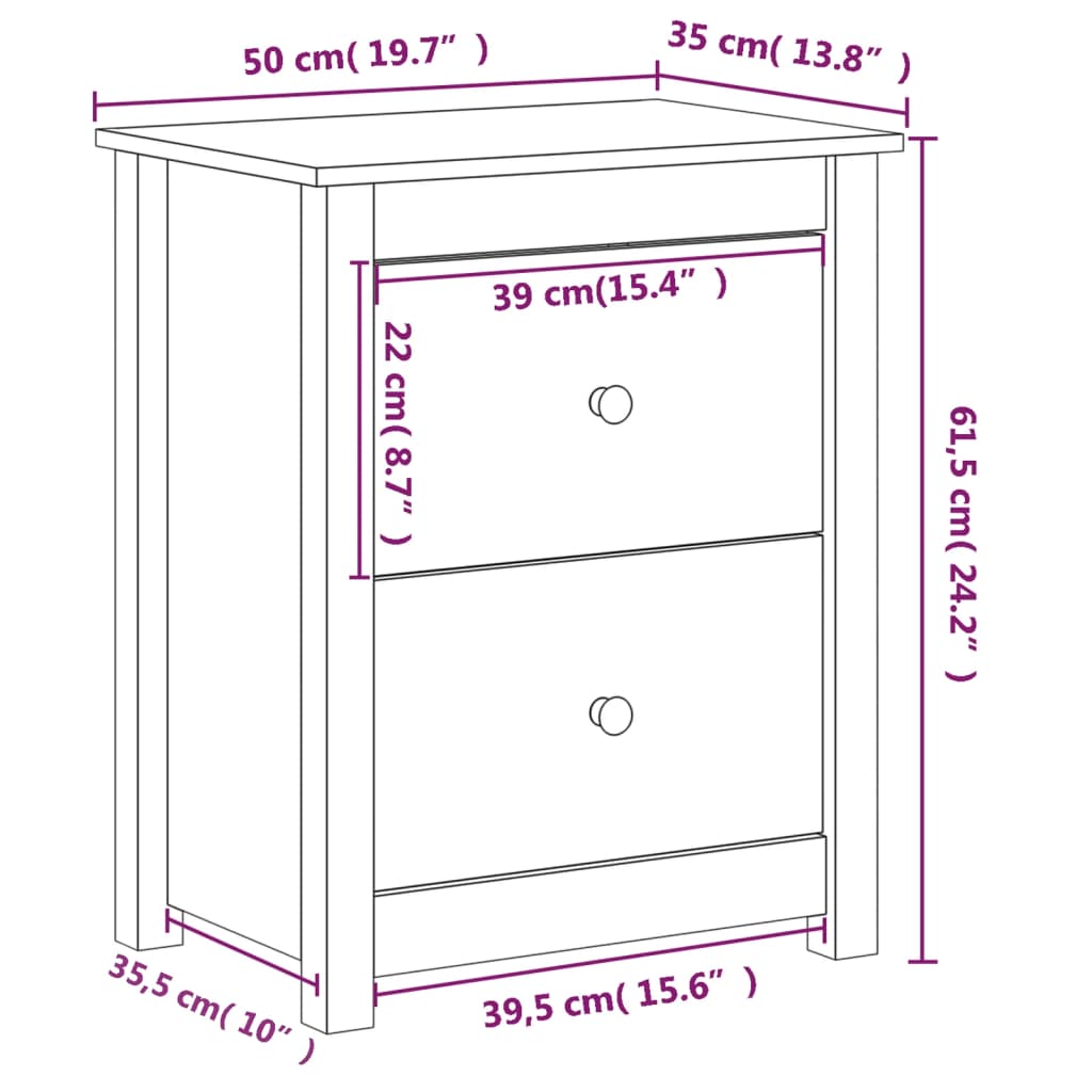 Nattbord 2 stk honningbrun 50x35x61,5 cm heltre furu