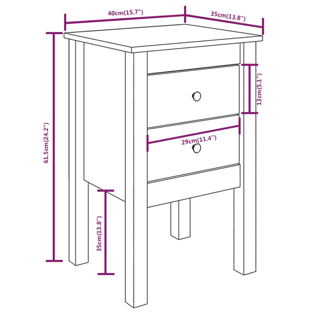 Nattbord 2 stk honningbrun 40x35x61 cm heltre furu