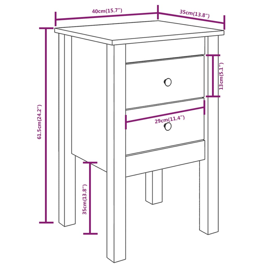 Nattbord svart 40x35x61,5 cm heltre furu