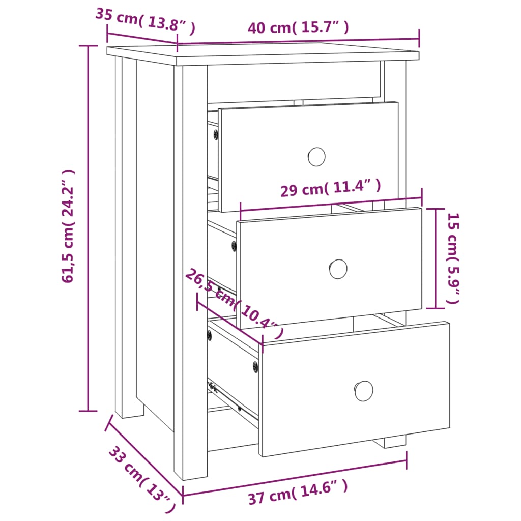 Nattbord 2 stk honningbrun 40x35x61 cm heltre furu