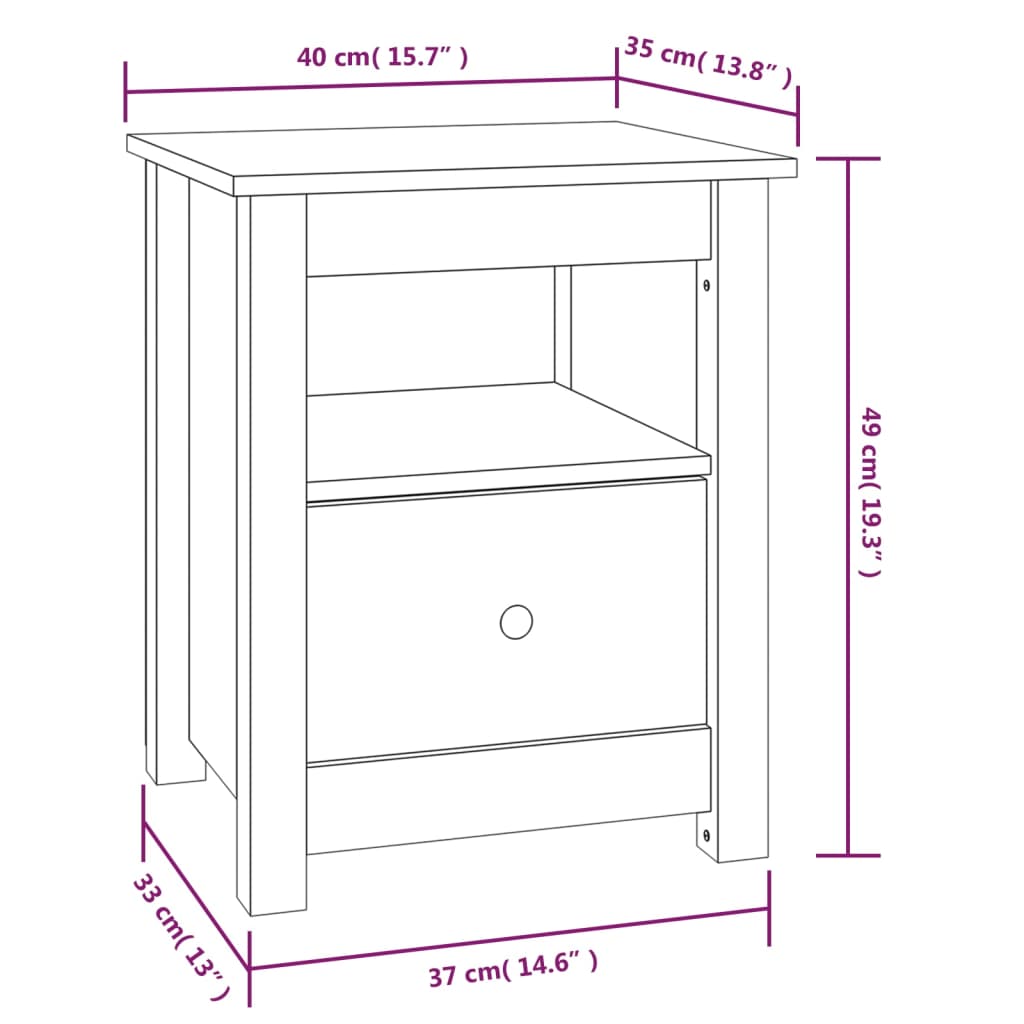 Nattbord 2 stk hvit 40x35x49 heltre furu