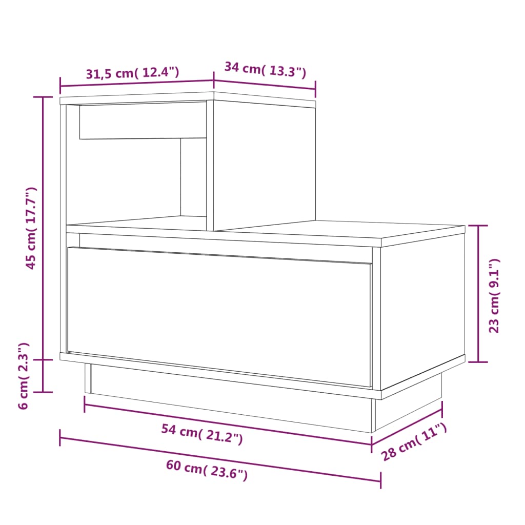 Nattbord 60x34x51 cm heltre furu
